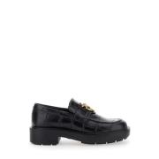 Pinko Svart Croco Print Mockasin Skor Black, Dam