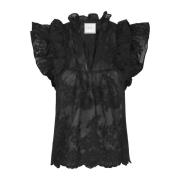 Neo Noir Elegant Broderad Blus Svart Black, Dam