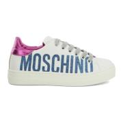 Moschino Vit Läder Sneaker med Glitter Logo White, Dam