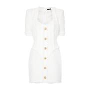 Balmain Vit Tweedklänning med Guld Knappar White, Dam