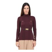 Elisabetta Franchi Bordeaux Hög Hals Tröja Brown, Dam