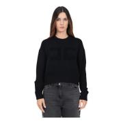 Elisabetta Franchi Svart Cropped Tröja med Pälslogo Black, Dam