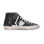 Philippe Model Svarta Höga Sneakers Läder Mocka Glitter Black, Dam