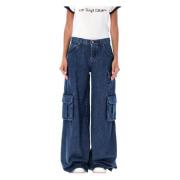 Off White Cargo Wide Leg Deep Blue Jeans Blue, Dam