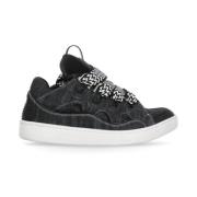 Lanvin Svarta Denim Sneakers med Herringbone Mönster Black, Herr