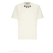 Msgm Herr Ivory Bomull T-shirt med Logo Beige, Herr