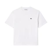 Lacoste Mjuk Jersey T-shirt med Ribbad Krage White, Dam