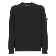 Stone Island Svart Crewneck Tröja med Logopatch Black, Herr