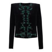 Balmain Svart broderad sammetjacka Black, Dam