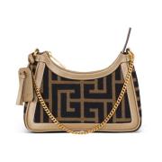 Balmain Axelväska i PB Labyrinth jacquard Beige, Dam