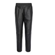 MOS Mosh Svarta läder sweatpants med elastisk midja Black, Dam