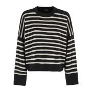 Roberto Collina Randig Crew Neck Tröja Black, Dam