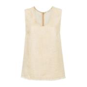 By Malene Birger Linneblandning Topp med Fransar Beige, Dam