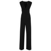 Norma Kamali Ärmelös V-ringad Jumpsuit med Rynkad Midja Black, Dam