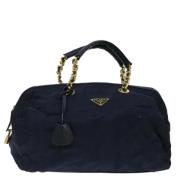 Prada Vintage Pre-owned Nylon handvskor Blue, Dam