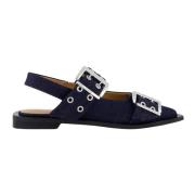 Ganni Chunky Buckle Ballerina Auberg Blue, Dam