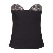 Genny Svart Rhinestone Square-Neck Top Black, Dam