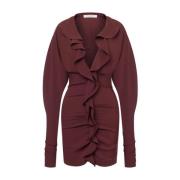 Philosophy di Lorenzo Serafini Auburn Brown Ruffled V-Neck Klänning Br...