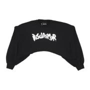 Disclaimer Logo Crop Crewneck Sweatshirt Svart Black, Dam