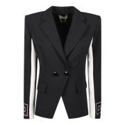 Elisabetta Franchi Dubbelknäppt blazer med logopatch Black, Dam