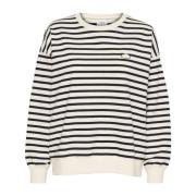 Saint Tropez Randig Sweatshirt med Broderad Detalj Beige, Dam