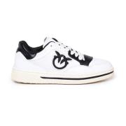 Pinko Vit Svart Läder Sneakers med Logotyp White, Dam