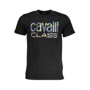 Cavalli Class Svart Bomull T-shirt med Tryck Logo Black, Herr