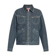 Kenzo Denim Jacquard Logo Motif Läderjacka Blue, Herr