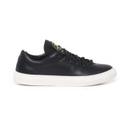 Stone Island Svarta Lädersneakers Gummisula Black, Herr