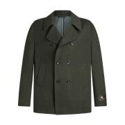 Etro Mörkgrön Peacoat Ull Kashmir Blandning Green, Herr