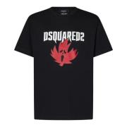 Dsquared2 Svart T-shirt med Ghost Maple Leaf Print Black, Herr