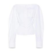 Jacquemus Vit Poplin Båthals Topp White, Dam