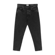 Amish Svarta Denim Jeans Raka Ben Black, Herr