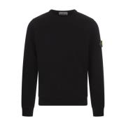 Stone Island Svart Crew-neck Sweatshirt med Badge Black, Herr