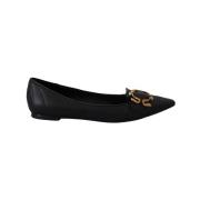 Dolce & Gabbana Svarta Läderflats med Messingdetaljer Black, Dam