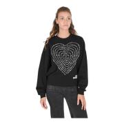 Love Moschino Svart bomulls sweatshirt med inlay detalj Black, Dam