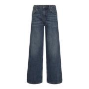 MOS Mosh Vintage Wash Wide Leg Jeans Blå Blue, Dam