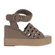 Paloma Barceló Flätad Läder Kil Sandal Taupe Beige, Dam