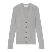 Marc O'Polo Ripstickad V-ringad kofta slim Gray, Dam