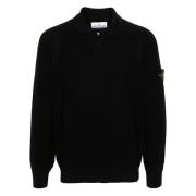 Stone Island Svart Ull Polo Dragkedja Tröja Black, Herr