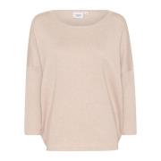 Saint Tropez Grå Melange R-Neck Pullover Tröja Beige, Dam