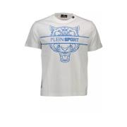 Plein Sport Vit Logo Tee med Rund Hals White, Herr