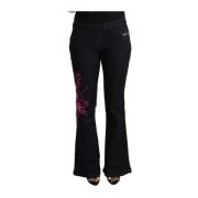 Exte Svarta Flared Denim Jeans med Mid Waist Black, Dam