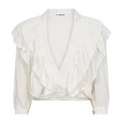 Co'Couture Blus med volanger och V-ringning White, Dam