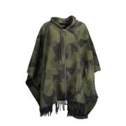 Desigual Stilfull kontrast poncho med huva och dragkedja Green, Dam