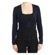 Roberto Cavalli Elegant Cropped Wool Cardigan Blue, Dam