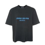 Stone Island Logo Print Oversized T-Shirt Blue, Herr