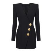 Balmain Woolen Wrap Dress Black, Dam