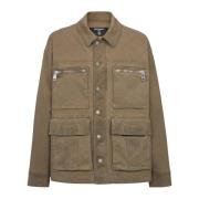 Balmain Multipocket Utilitarian Denim Jacket Beige, Herr