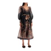 Zimmermann Paisley Print Linne Siden Midi Klänning Multicolor, Dam